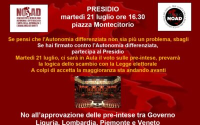 PRESIDIO A MONTECITORIO CONTRO L’AUTONOMIA DIFFERENZIATA